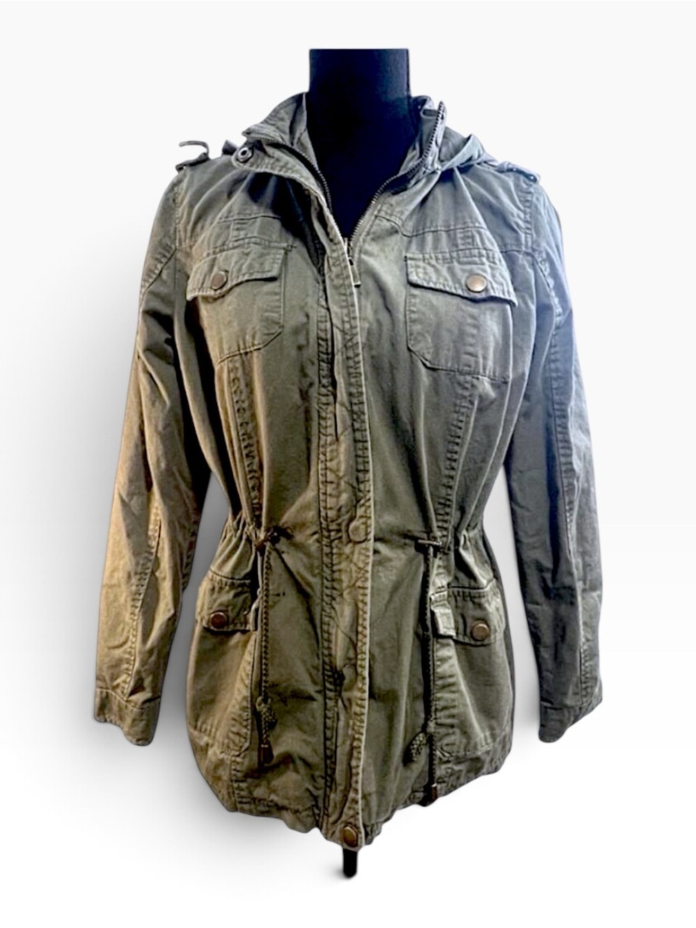 NEW LOOK Green Khaki Hoodie Zip Front Utility Jacket SZ M